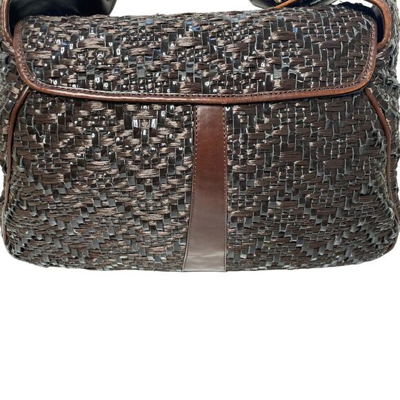 Marni Brown Raffia & Glossy Leather Woven Large Shoulder Bag - Picture 3 of 9